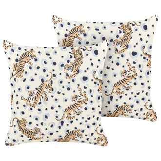 Beliani Conjunto De 2 Cojines De Jard&iacute;n Almohada De Exterior 45 X 45 Cm Poli&eacute;ster Motivo Tigres Multicolor Arenzano