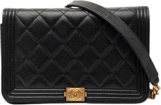 Chanel Pre-owned Boy Wallet on Chain - Dames - Vintage Schoudertas - Zwart - ONE Size - Leer - Vintage