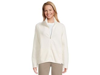 L.L.Bean Lakewashed Double-Knit Full-Zip Womens Sweater Sea Salt : MD, Cotton/Polyester