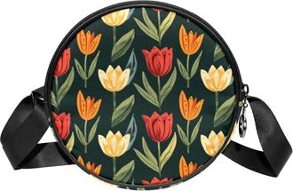 Generic Circle Crossbody Bag for Women, Tulip Pretty Small Sling Bag Daypack with Zipper Adjustable Shoulder Straps Casual Ladies Girls Round Purse