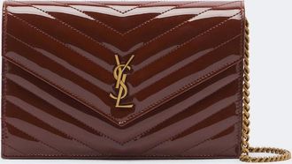 Saint Laurent Cassandre matelass&eacute; leather wallet on chain