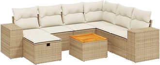 vidaXL Juego De Sof&aacute;s De Jard&iacute;n Con Cojines Beige 8 Pzas Rat&aacute;n Pe Vidaxl