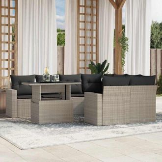 vidaXL Set Muebles Jard&iacute;n 9 Pzas Y Cojines Rat&aacute;n Sint&eacute;tico Gris Claro Vidaxl