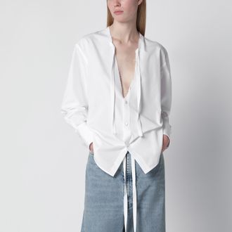 Maison Margiela Deep V-neck cotton poplin shirt in white