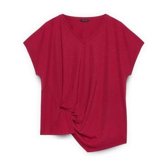 Fiorella Rubino Overhemden, Dames, Rood, XL, Nylon, T-shirt met draperie en lichte stippen
