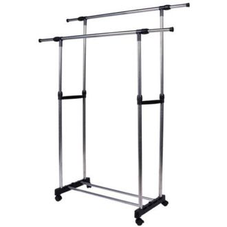 Trade Shop Trade Shop - Appendiabiti Allungabile Telescopico Doppio Con Ruote E Vassoio 80x40x80/155cm