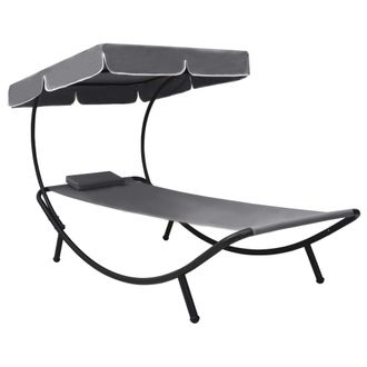 vidaXL Tumbona De Exterior Con Dosel Y Almohada Gris Vidaxl