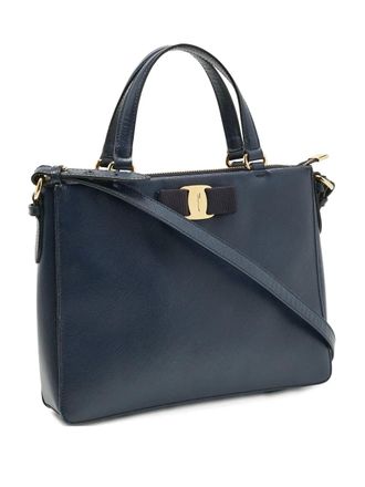 Ferragamo bow calf leather tote bag - Blue