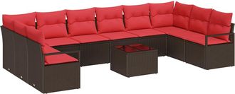 vidaXL Conjunto De Sof&aacute;s De Jard&iacute;n 11 Uds. Marr&oacute;n Y Rojo Vidaxl