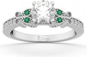 Allurez Butterfly Diamond & Emerald Engagement Ring 14k White Gold (0.20ct)