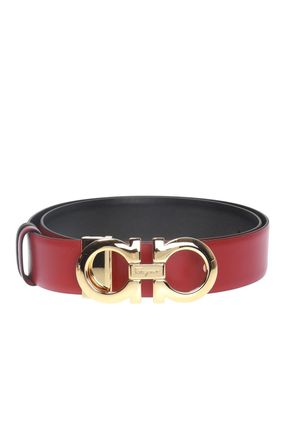 Ferragamo SALVATORE FERRAGAMO Double Gancini Womens 564326 Black/Red Belt