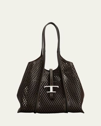 Tod's T Timeless Small Perforated Leather Tote Bag
