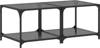 vidaXL Mesas De Centro 2 Uds Vidrio Negro Y Acero 50x50x40 Cm Vidaxl