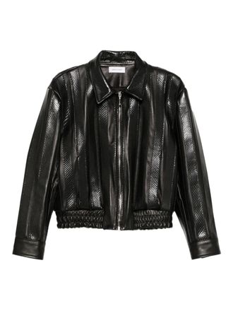 Ernest W. Baker Ernest striped leather jacket - men - Lambskin/Cupro/Viscose - 48 - Black