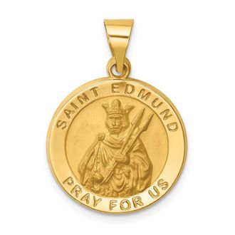 Diamond2Deal 14k Yellow Gold and Satin Hollow Round St. Edmund Medal Pendant