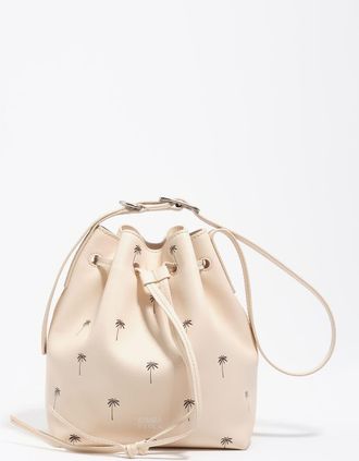 Bimba & Lola Large Palms Print Leather Carlino Bucket bag in Sand at Nordstrom