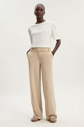 Karen Millen Womens Compact Stretch Essential Tailored Straight Leg Trouser - Beige - Size 10 UK