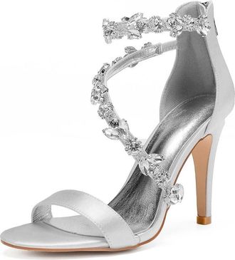 Generic Wedding Shoes Women Ankle Strap Heels Bridal Heels Open Toe Stiletto High Heeled Sandals for Prom, Party, Daily 10.5Cm,Silver,4 UK