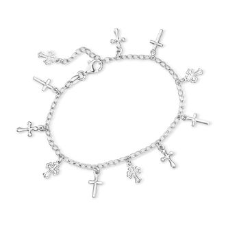Ross-Simons Italian Sterling Silver Cross Charm Bracelet