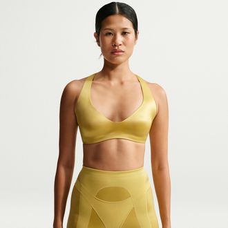 Nike Womens SKIMS Satin Shine Plunge Bra in Yellow | IR5082-716