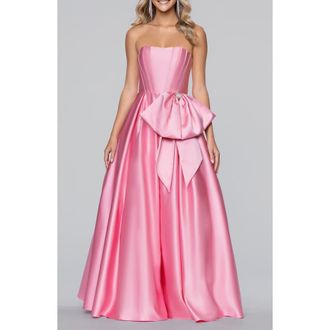 Blondie Nites Bow Strapless Satin Ballgown in Pink at Nordstrom, Size 13