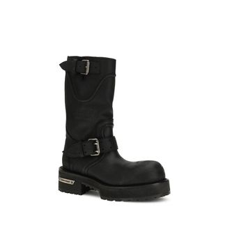 Balenciaga Womens Black Calf Leather Bos Taurus Lace-Up Boots