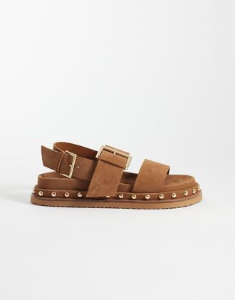 Asos Fraction - Sandali con plantare premium in camoscio color cuoio con borchie-Multicolore
