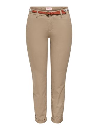 Only Chinohose ONLY ONLBIANA - Chinohose mit G&uuml;rtel und Umschlagsaum, Damen, Gr. 34, L&auml;nge 32, sepia tint, Web, Obermaterial: 98% Baumwolle, 2% Elasthan, u