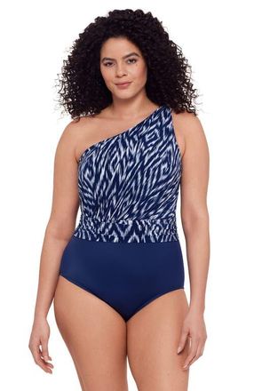 Trimshaper Heather One Shoulder One-Piece Control Swimsuit in Moroccan Maze at Nordstrom, Size 12