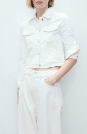 Mango Crop Denim Jacket in White at Nordstrom, Size Xx-Large