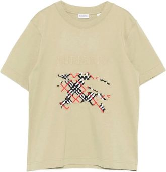 Burberry Tops, Dames, Groen, L, Katoen, Geborduurd Logo Horseferry Print T-shirt