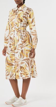 Marina Rinaldi Voyage Collection Print Long Sleeve Stretch Poplin Shirtdress in Ivory at Nordstrom, Size 22W