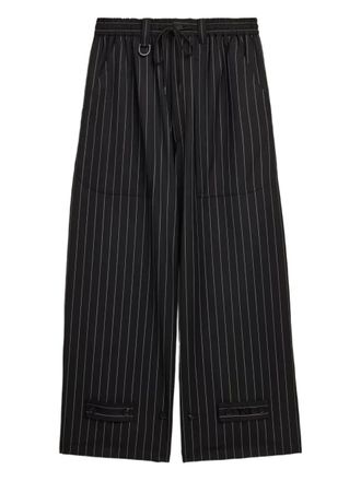 Yohji Yamamoto pinstripe drawstring trousers - Black