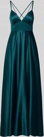 Jake*s Abendkleid mit gekreuzten Spaghettitr&auml;gern in Dunkelgruen Melange, Gr&ouml;&szlig;e 32
