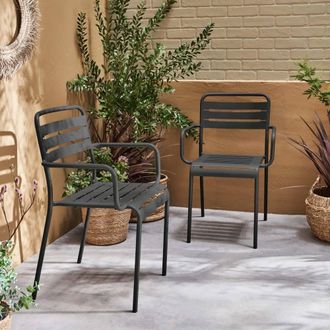 Sweeek Pair Of Steel & Stackable Garden Armchairs in Grey