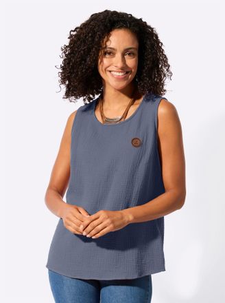 Casual Looks Blusentop CASUAL LOOKS, Damen, Gr. 36, rauchblau, 100% Baumwolle, unifarben, Rundhals, Blusen Blusentop