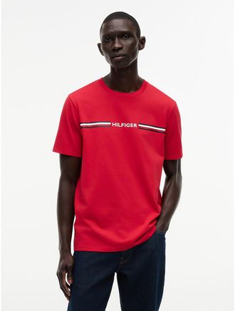 Tommy Hilfiger Mens Hilfiger Signature Stripe Logo T-Shirt - Red - XXXL