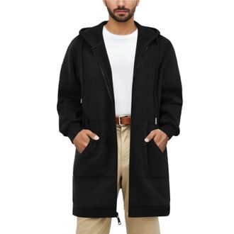 Generic Jackets for Men Long Length Hooded Zip Up Cardigan with Pockets Mens Long Hoodies with Hood Lightweight Solid Colors Coats Mens Jackets Warm Casual Ou