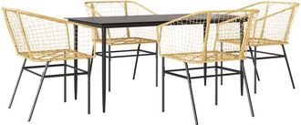 vidaXL 5 Piece Garden Dining Set Brown Poly Rattan Glass Vidaxl