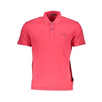 Napapijri Tops, Heren, Roze, S, Katoen, Rosa Katoenen Polo Shirt met Print