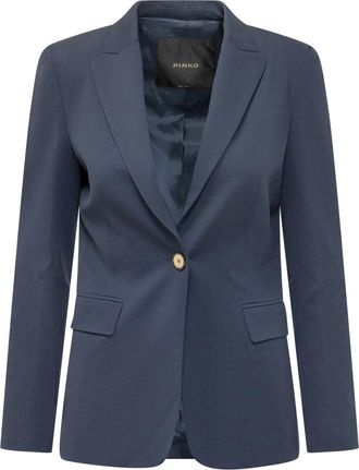 Pinko Blue Solid Notched Lapel Blazer