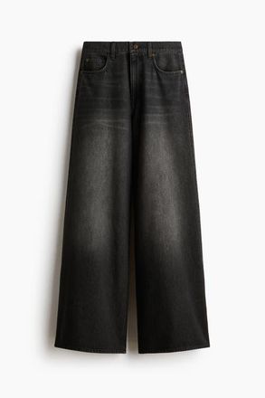 H&M Super Wide High Waist Jeans in Washed Black at Nordstrom, Size 10