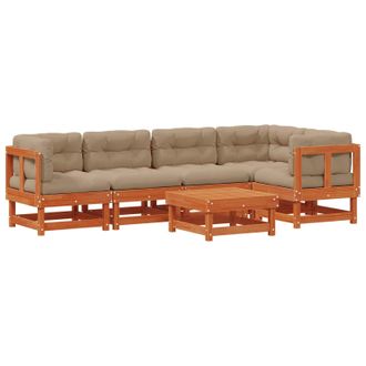 vidaXL Conjunto De Sof&aacute;s De Jard&iacute;n 6 Pcs Marr&oacute;n Cera Pino Macizo Vidaxl