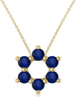 Allurez Star of David Blue Sapphire Pendant Necklace 14K Yellow Gold (1.20ct)