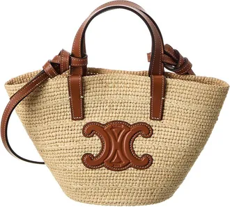 Celine Celine Nano Supple Classic Panier Raffia & Leather Tote
