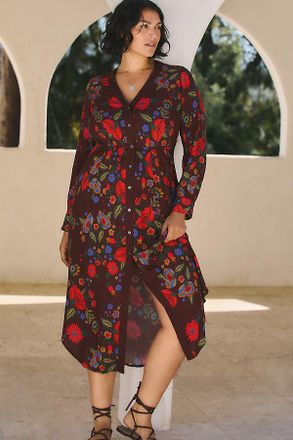 Bl^nk London Rikke Long-Sleeve Button-Front Midi Dress