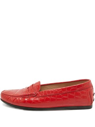 Tod's crocodile-embossed leather loafers - women - Rubber/Leather/Leather - 36 - Red