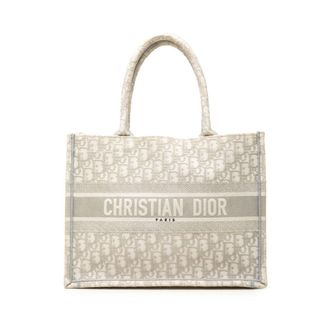 Dior Gray Ivory Canvas Handbag Tote Bag (Pre-Owned)