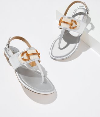 Talbots Gia Bit Metallic Nappa Thong Sandals - Silver - 10 1/2 M Talbots