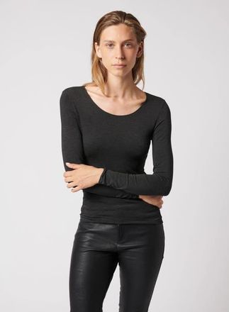 Majestic Filatures Soft Touch Long Sleeve Merrow Edge Boatneck T-Shirt in Anthracite at Nordstrom, Size 2